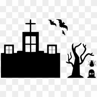 Halloween Haunted Home House Mansion Bats Tree Spider - Halloween Tree Spider, HD Png Download