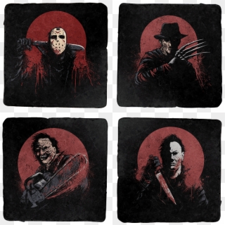 Four Horror Movie Themed Coasters Featuring Freddy - Illustration, HD Png Download