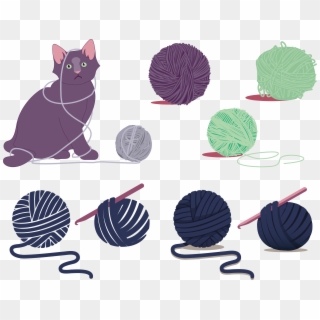 Kitty Cat With Yarn Clipart - Cat Playing With Yarn Vector, HD Png Download