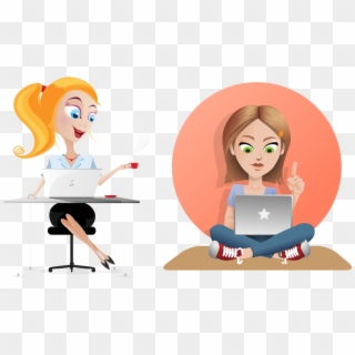Girl Clip Art A Who Is Shopping Ⓒ - Girl With Laptop Clipart, HD Png Download