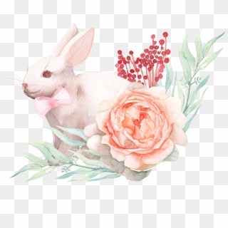 With Easter Bow Watercolor Paper Rabbit Painting Clipart - Coelho Da Pascoa Aquarela, HD Png Download