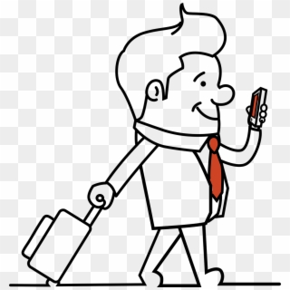 Man Travel Smartphone Briefcase Png Image - Person With Suitcase Drawing, Transparent Png