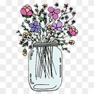 Flowers Tumblr Stickers Sticker - Simple Flowers In Mason Jar Drawing, HD Png Download