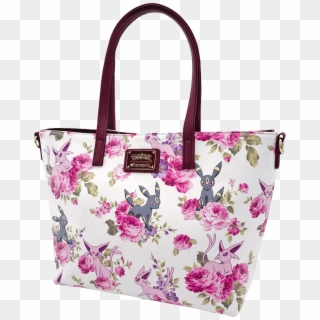 Espeon & Umbreon Floral Print 14” Faux Leather Tote - Loungefly X Pokémon Espeon Umbreon Floral Print Tote, HD Png Download