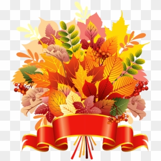 Autumn Leaves Bouquet With Banner Png Clipart Image - Fall Flower Bouquet Clipart, Transparent Png