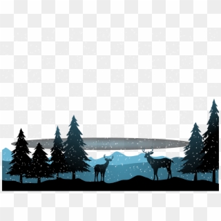 Deer Winter Landscape Transprent - Christmas Tree Background Silhouette, HD Png Download