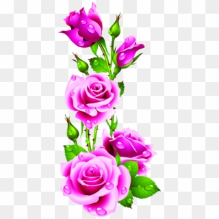 Pink Flowers Clip Art Drops Petals - Rose Flower Pink Border, HD Png Download