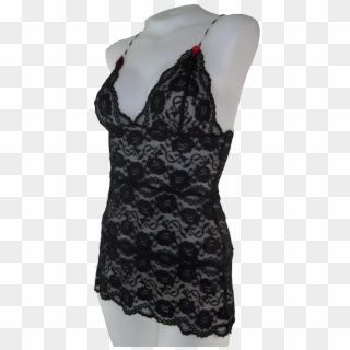 Black / Black Lace Hip Length Camisole - Little Black Dress, HD Png Download