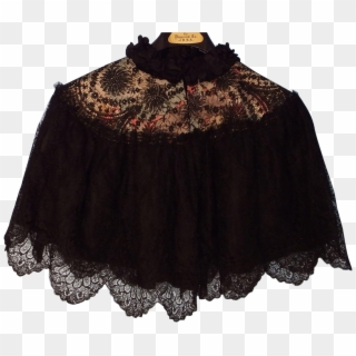 Antique Black Silk Ruffle Neck And Lace Over A Silk - Ruffle, HD Png Download
