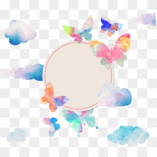 #ftestickers #watercolor #background #clouds #butterflies - Illustration, HD Png Download