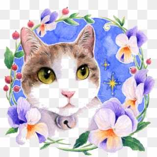 Flowers Cat Watercolour Painting - Watercolor Painting, HD Png Download