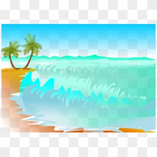 Drawn Palm Tree Beach Surfing - Cartoon Beach With Waves, HD Png Download