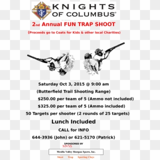 Flyer K Of C Trap Shoot - Knights Of Columbus Flyer, HD Png Download