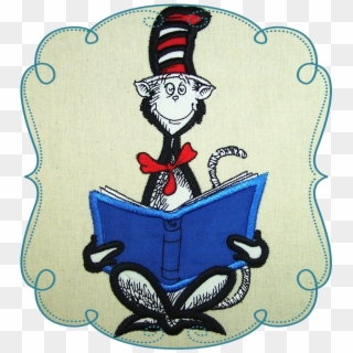 Dr Seuss Cat In The Hat Reading Book Applique - Dr Seuss Cat In The Hat Reading, HD Png Download