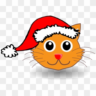 Cat In The Hat Clip Art Free - Cartoon Cat With Christmas Hat, HD Png Download