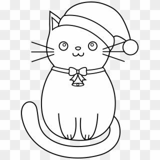 Coloring Santa Hats With Cat Hat Svg Black And White - Christmas Cat Clipart Black And White, HD Png Download
