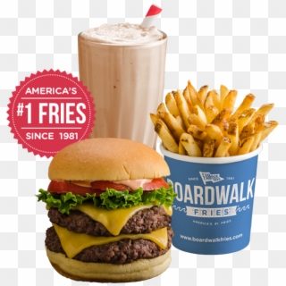 French Fries, Hamburger, And A Milkshake - Broadway Burgers And Fries, HD Png Download