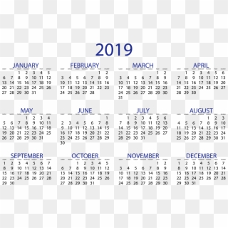 2019 Year Calendar Template Download - Printable 12 Month 2019 Calendar, HD Png Download