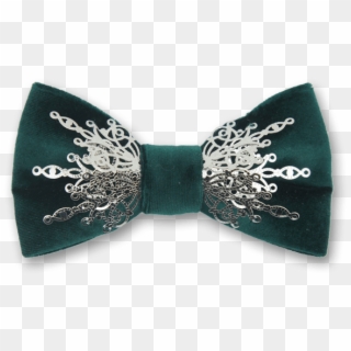 Gothic In Green Velvet Silver Bow Tie - Red And Gold Bow Tie, HD Png Download