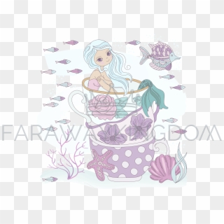 Cup Mermaid Ocean Princess Vacation Vector Illustration - Illustration, HD Png Download