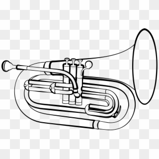 Png Black And White Baritone Horn Marching Euphonium - Baritone Horn Drawing, Transparent Png