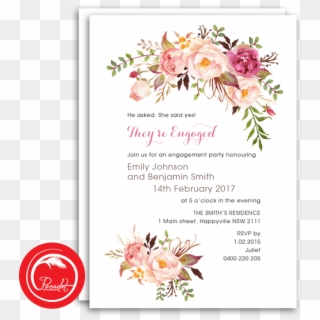Corners With Roses Engagement Invite Engagements Save - Floral Template For Invitation, HD Png Download
