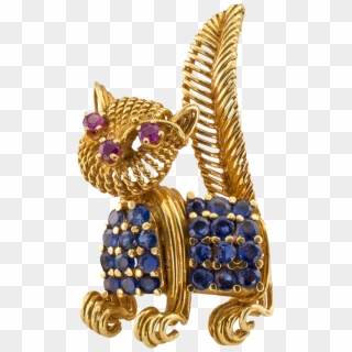Estate Ruby And Sapphire Cat Brooch @shoprubylux - Cat, HD Png Download