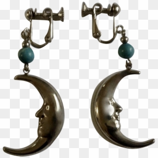 Man In The Crescent Moon Silver-tone & Blue Bead Screw - Earrings, HD Png Download