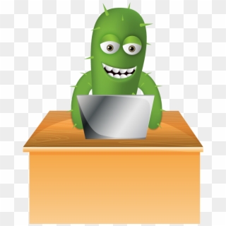 Cactus Working On A Computer - Cartoon, HD Png Download