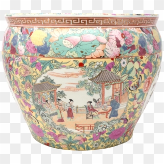 Vintage Hand-painted Ceramic Fishbowl On Chairish - Porcelain, HD Png Download