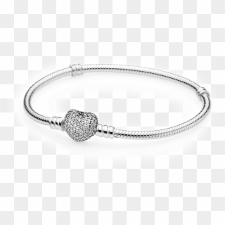 Moments Silver Bracelet With Pavé Heart Clasp - Pave Heart Bracelet Pandora, HD Png Download