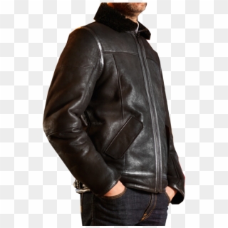 Premium Quality Flight Black Leather Jacket Side - Leather Jacket, HD Png Download
