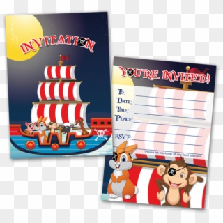 20 Kids Party Invitation Cards Animal Pirates Themed - Cartoon, HD Png Download