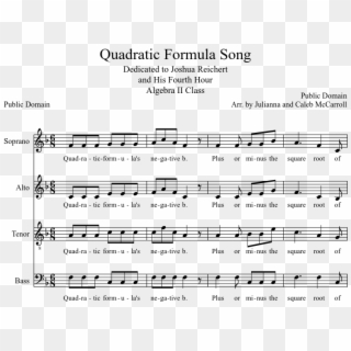 Quadratic Formula Song Transparent Background - Quadratic Formula Song Sheet Music, HD Png Download
