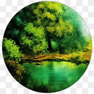 Forrest Sticker - Forest With Lake Drawing, HD Png Download