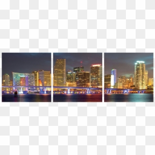 Miami At Night 3 Piece Wall Decor - Skyscraper, HD Png Download