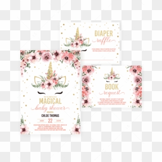 Unicorn Baby Shower Invitation Bundle Pink And Gold - Baby Shower Unicorn Themes, HD Png Download