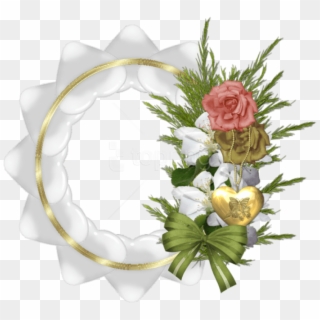 Free Png Gold Transparent Round Frame With White Hearts - Frame Heart And Rose Png, Png Download