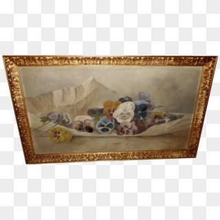 Artist Signed 1919 Pansy Painting In Gold Wood Frame - Picture Frame, HD Png Download