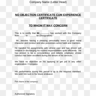 How To Make Employment Certificate Happywinner Co Of - No Objection Certificate For Job, HD Png Download