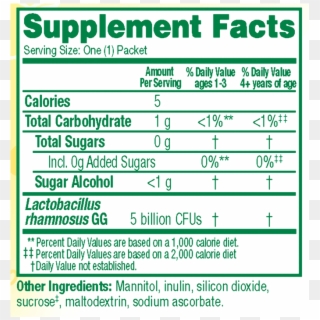 Supplement Facts For Culturelle® Kids Daily Packets - Label, HD Png Download