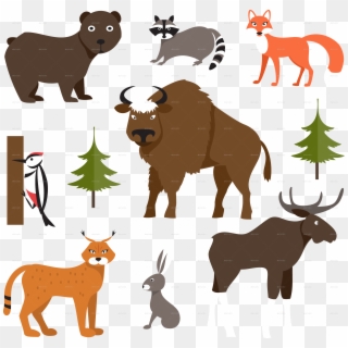 Clipart Free Vector River Cartoon Forest - Forest With Animals Png, Transparent Png