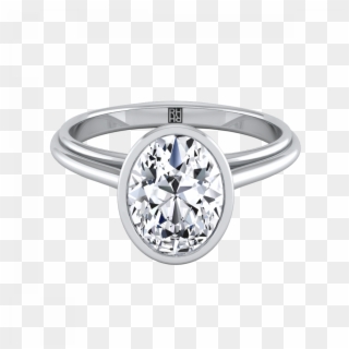 Oval Diamond Bezel Solitaire Engagement Ring In 18k - Ring, HD Png Download