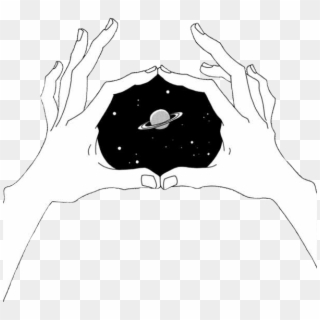 Grunge Space Aesthetic Hands Tumblr Drawing Planet - Простые Черно Белые Рисунки, HD Png Download