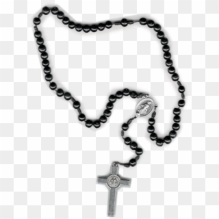 Black Rosary With Benedictine Crucifix - Necklace, HD Png Download