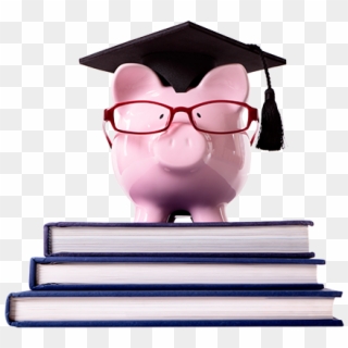 Piggy Bank With Glasses And A Grad Cap On A Pile Of - Piggy Bank With Graduation Cap Png, Transparent Png