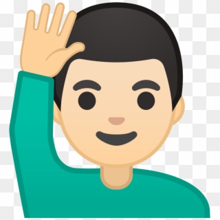 Man Raising Hand Light Skin Tone Icon - Hand Raised Emoji, HD Png Download
