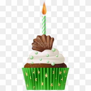 Download Birthday Muffin Green With Candle Png Png - Transparent Happy Birthday Cupcake Png, Png Download