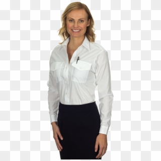 Women White Long Sleeve Cotton Poly Dress Shirt Png - Pencil Skirt, Transparent Png