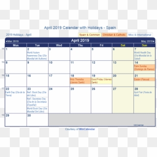 April 2019 Calendar With Holidays Uk April 2019 Calendar - January 2019 Calendar Holidays, HD Png Download